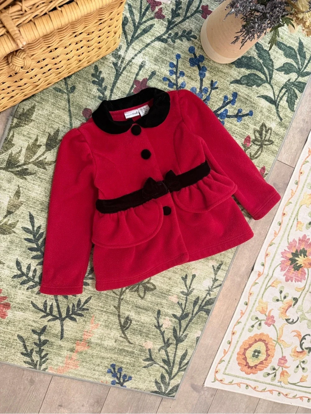 Maggie & Zoe Red & Black Peacoat 4T Girls' Red with Black Velvet Trim Formal